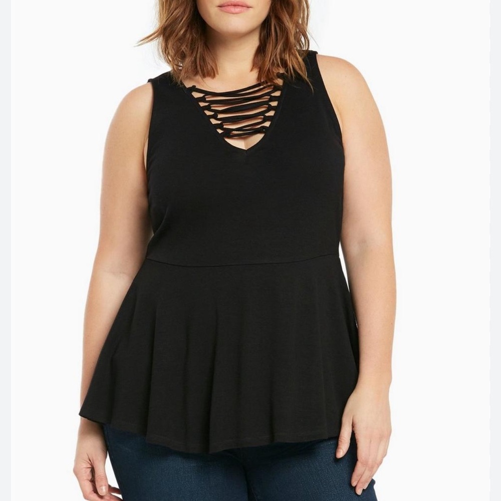 Torrid Black Lace Up Peplum Top